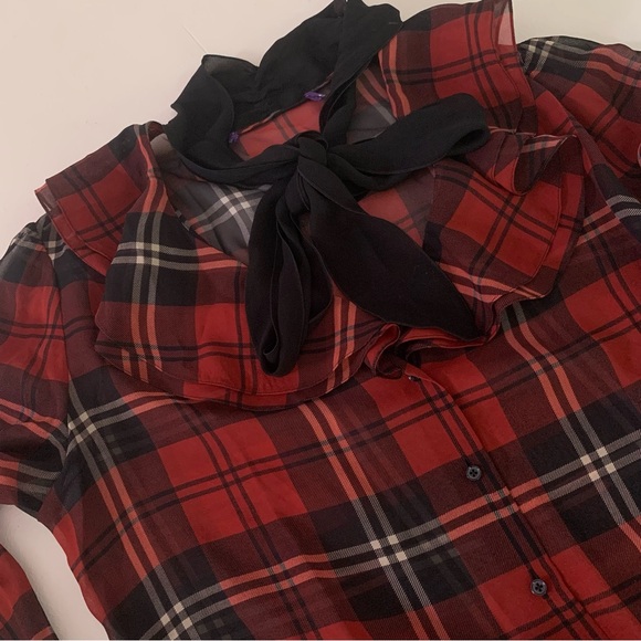 New Ralph Lauren Collection Red Plaid Zandra Blouse - Picture 5 of 13